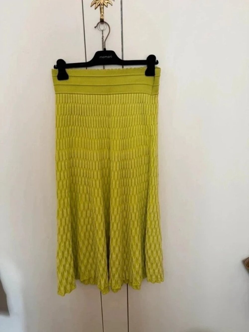 Molli Lime Yellow Textured Knit Midi Skirt Size L